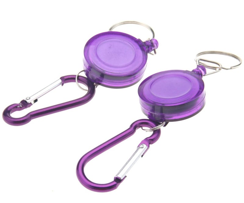 Micro Traders 2 X Purple Retractable Key Chain Badge Reel Carabiner Recoil Holder Pass Id Card - Image 1